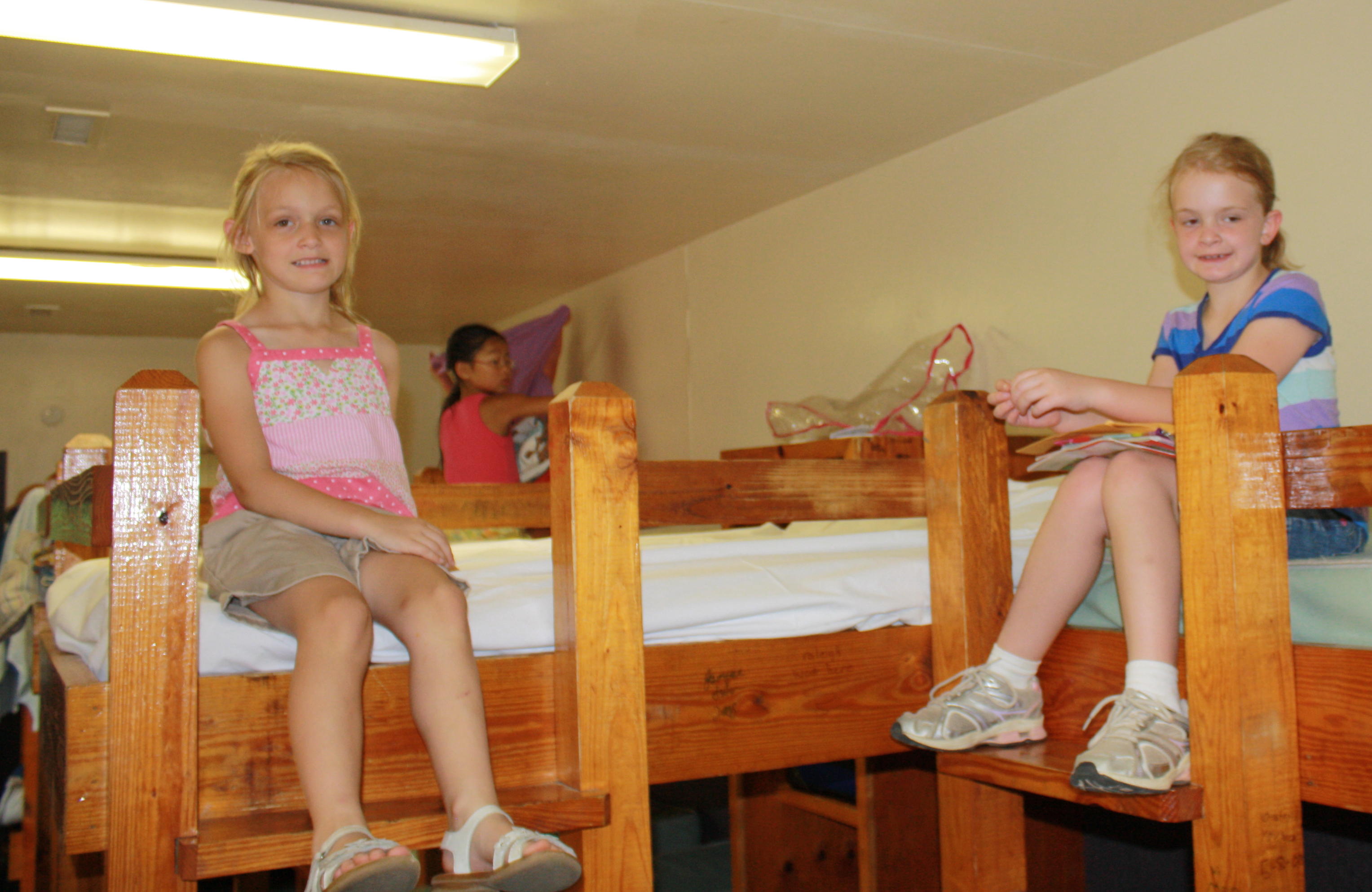 2010_07_07 Jane and Cate on the bunks at Camp Lakewood.jpg